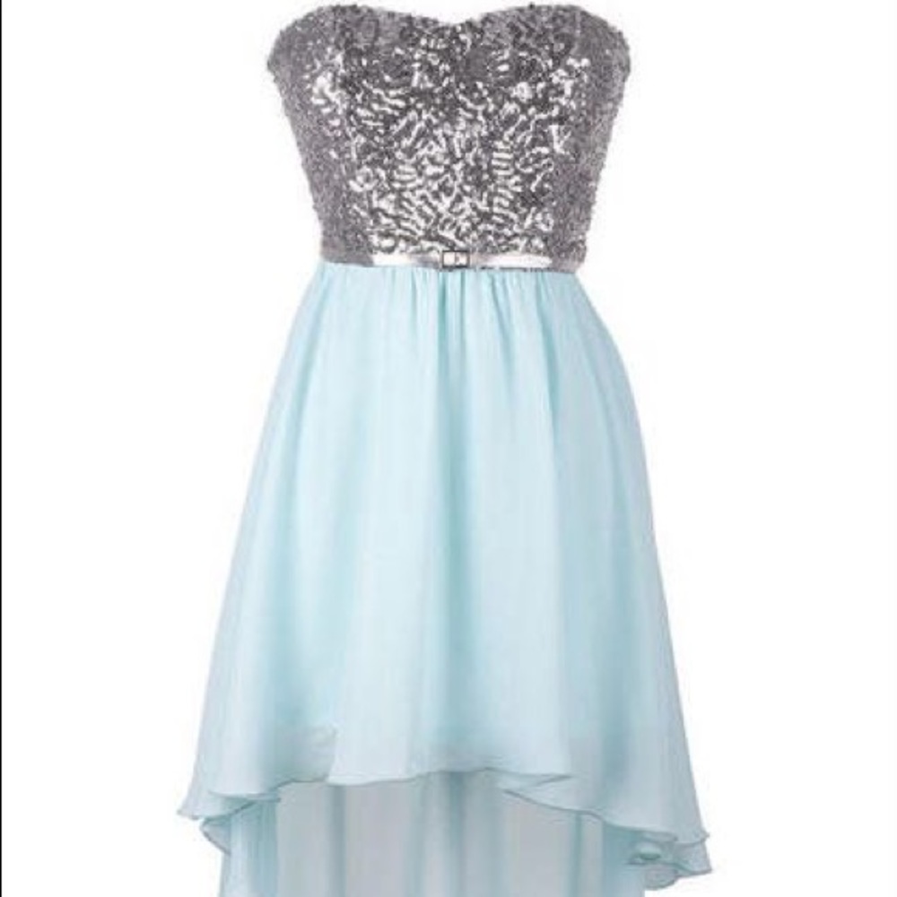 Seafoam Blue High Low dress with Sequins